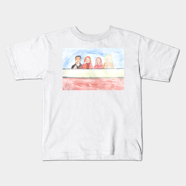 Young people in a cafe eating ice cream. Kids T-Shirt by grafinya